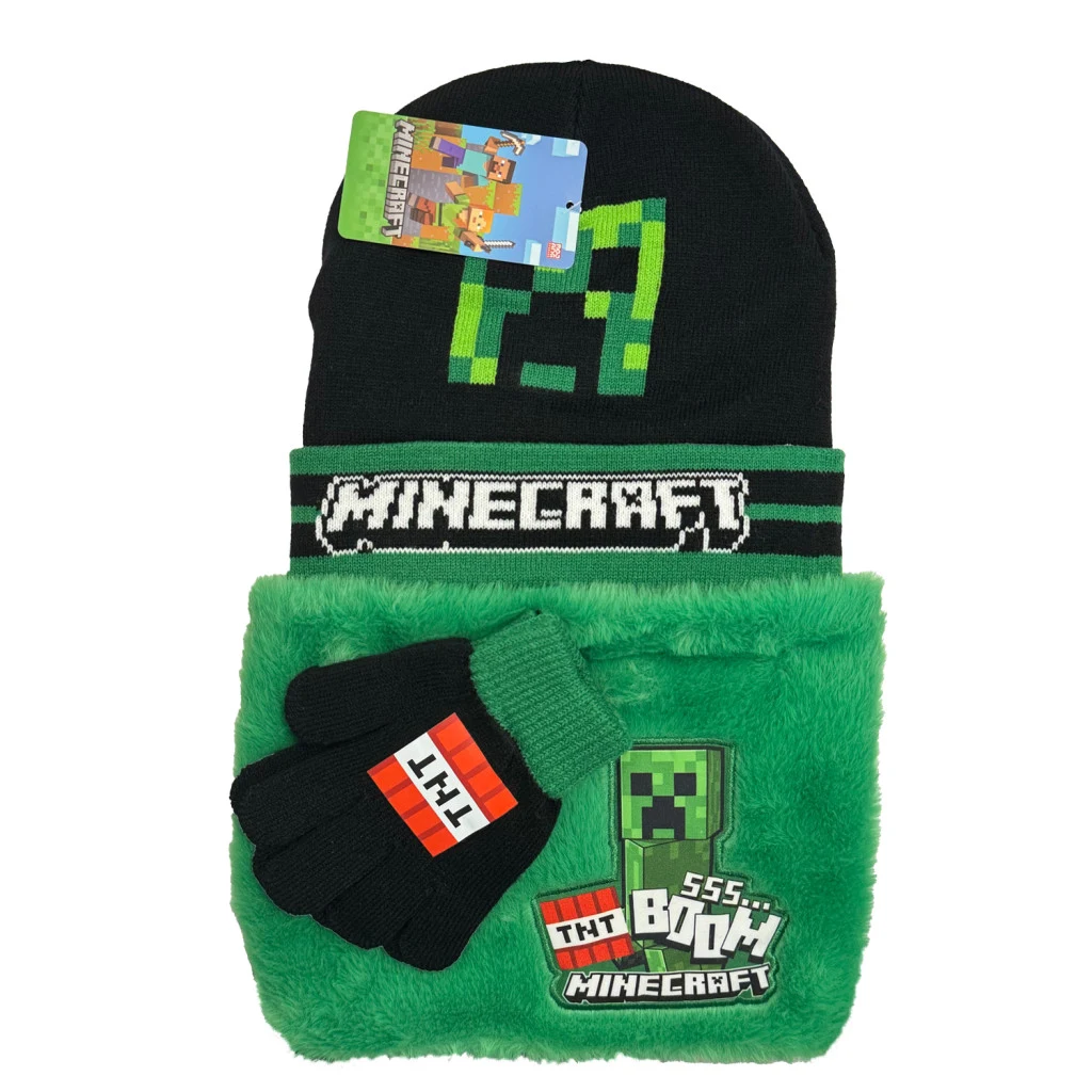 Minecraft Boom Deluxe gyerek sapka, sál és kesztyű szett