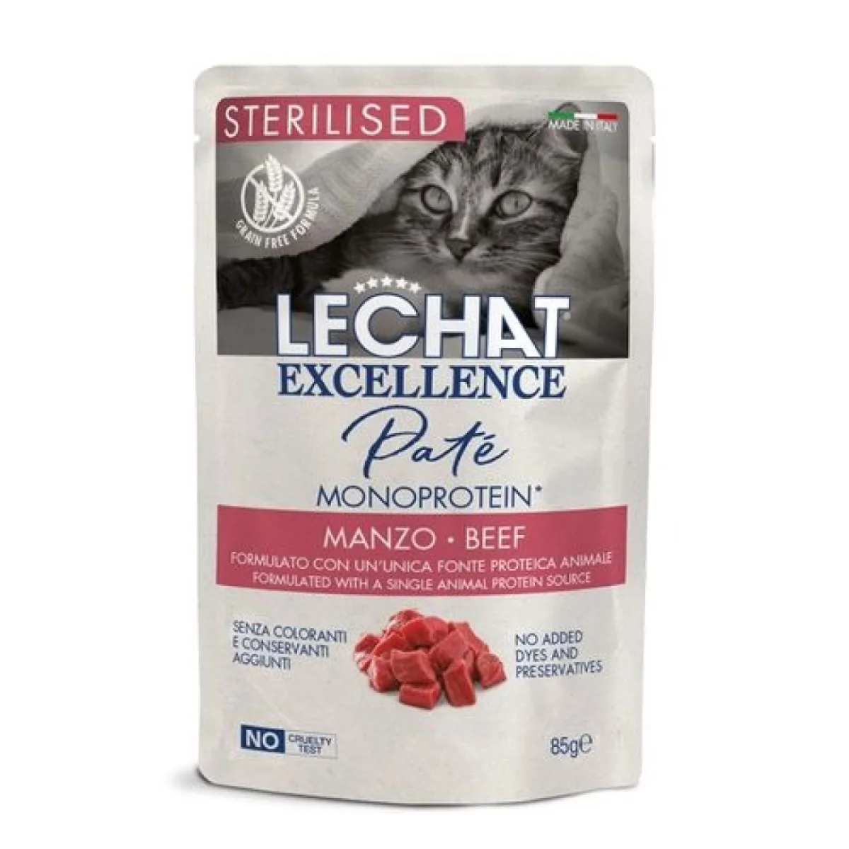 MONGE LECHAT EXCELLENCE Pate Sterilised Monoprotein Beef 85g alutasak sterilizált macskáknak marhahússal