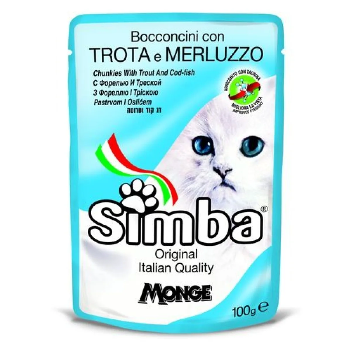 MONGE SIMBA Cat trout and codfish 100g alutasak felnőtt macskáknak pisztránggal és tőkehallal