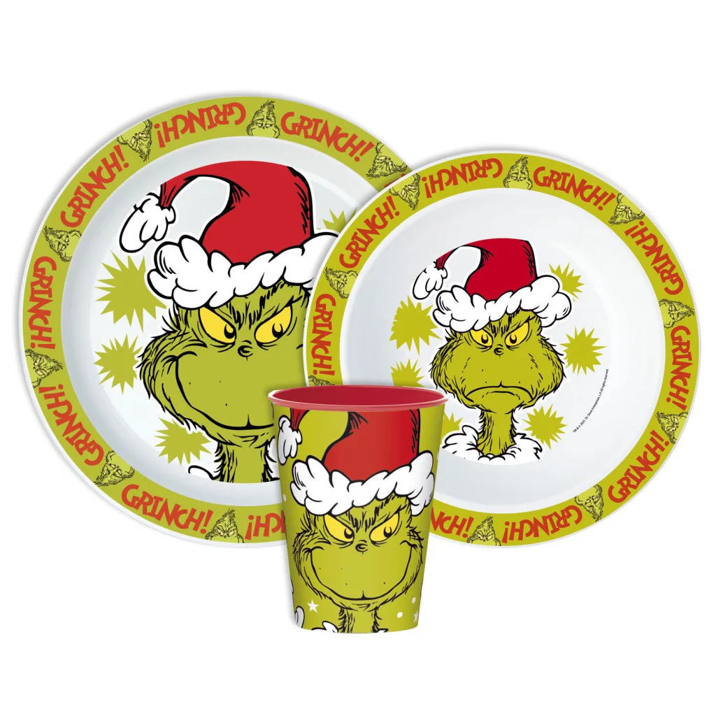 A Grincs Christmas Mischief étkészlet, micro műanyag szett, pohárral 260 ml