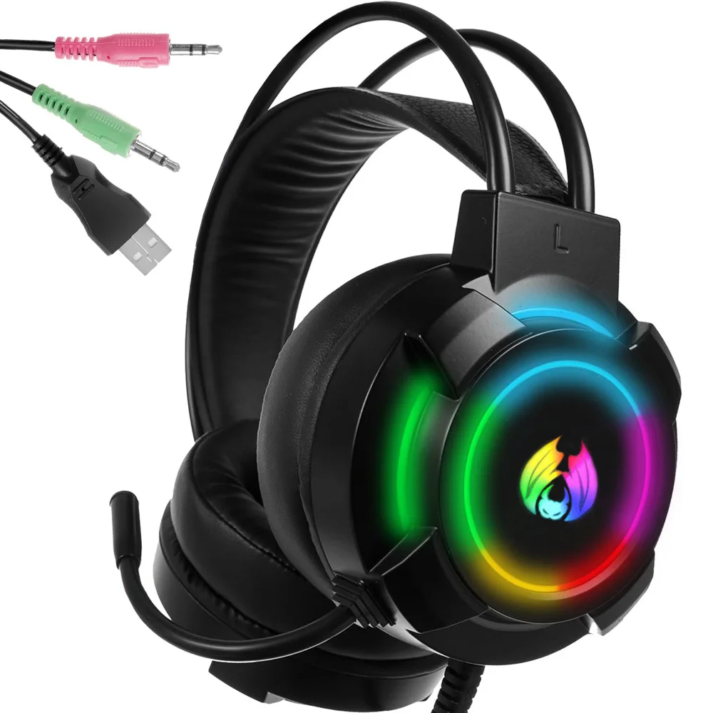 RGB LED gamer fejhallgató mikrofonnal 5.1