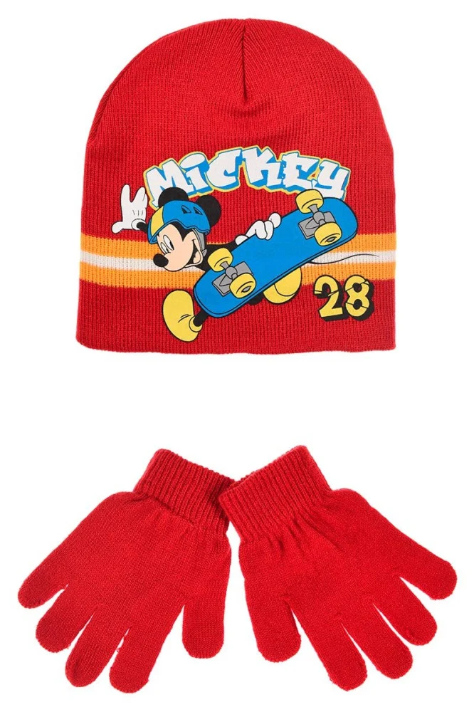 Disney Mickey Skate Red gyerek sapka + kesztyű szett 52 cm