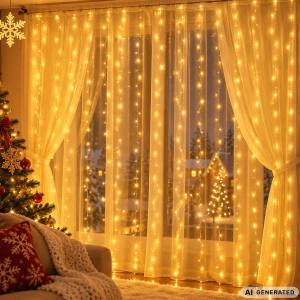 300 LED-es fényfüggöny, meleg fehér